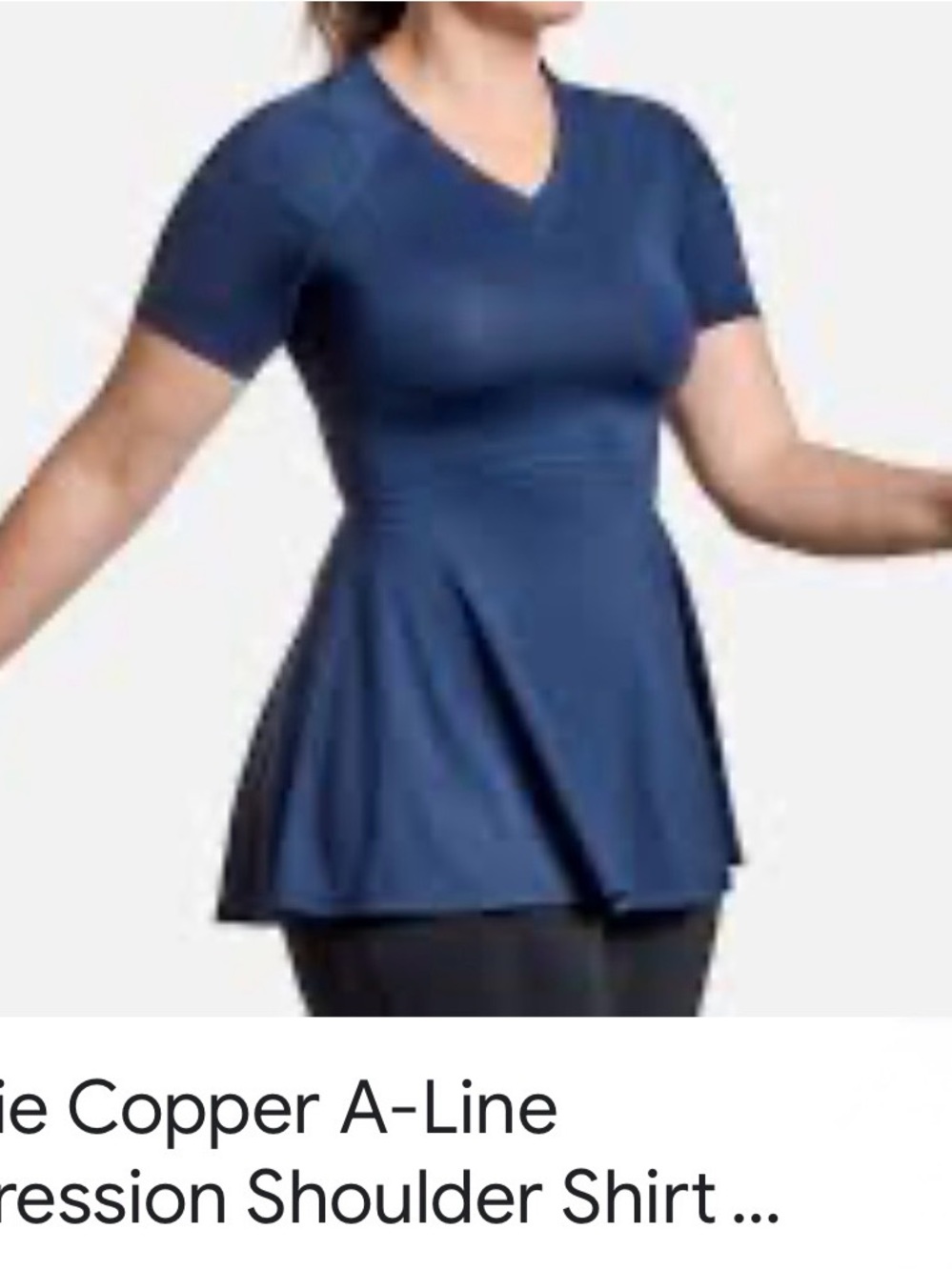 Women's Tommie Copper compression shoulder Navy V-Neck A-Line Tunic Top